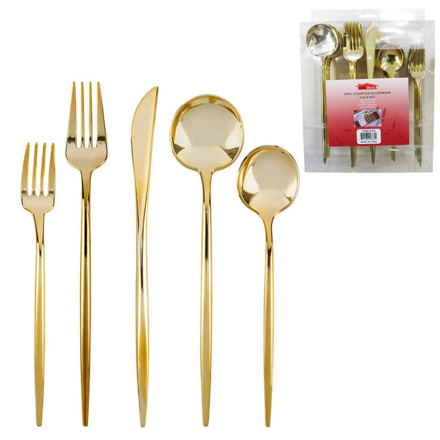 Assorted Silverware- 40 Pc Set Gold