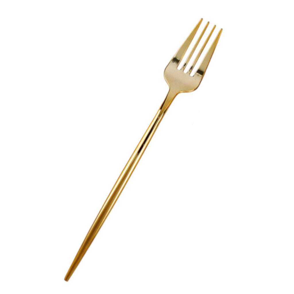 24 disposable gold forks, in a convenient set.