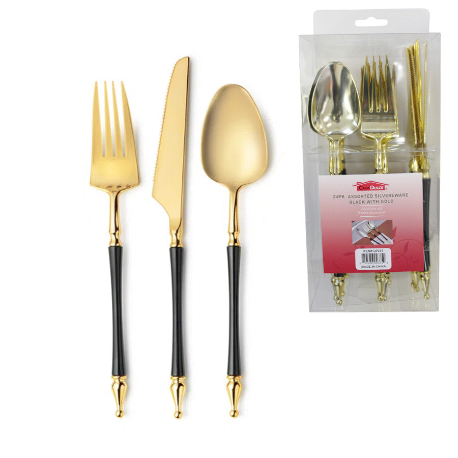 Elegant dining sets with gold and silver accents for upscale events.