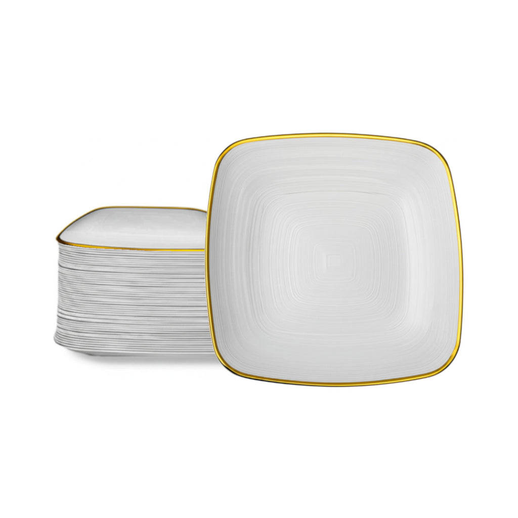 Small 7-inch clear square plates with gold rims, 40 pack.