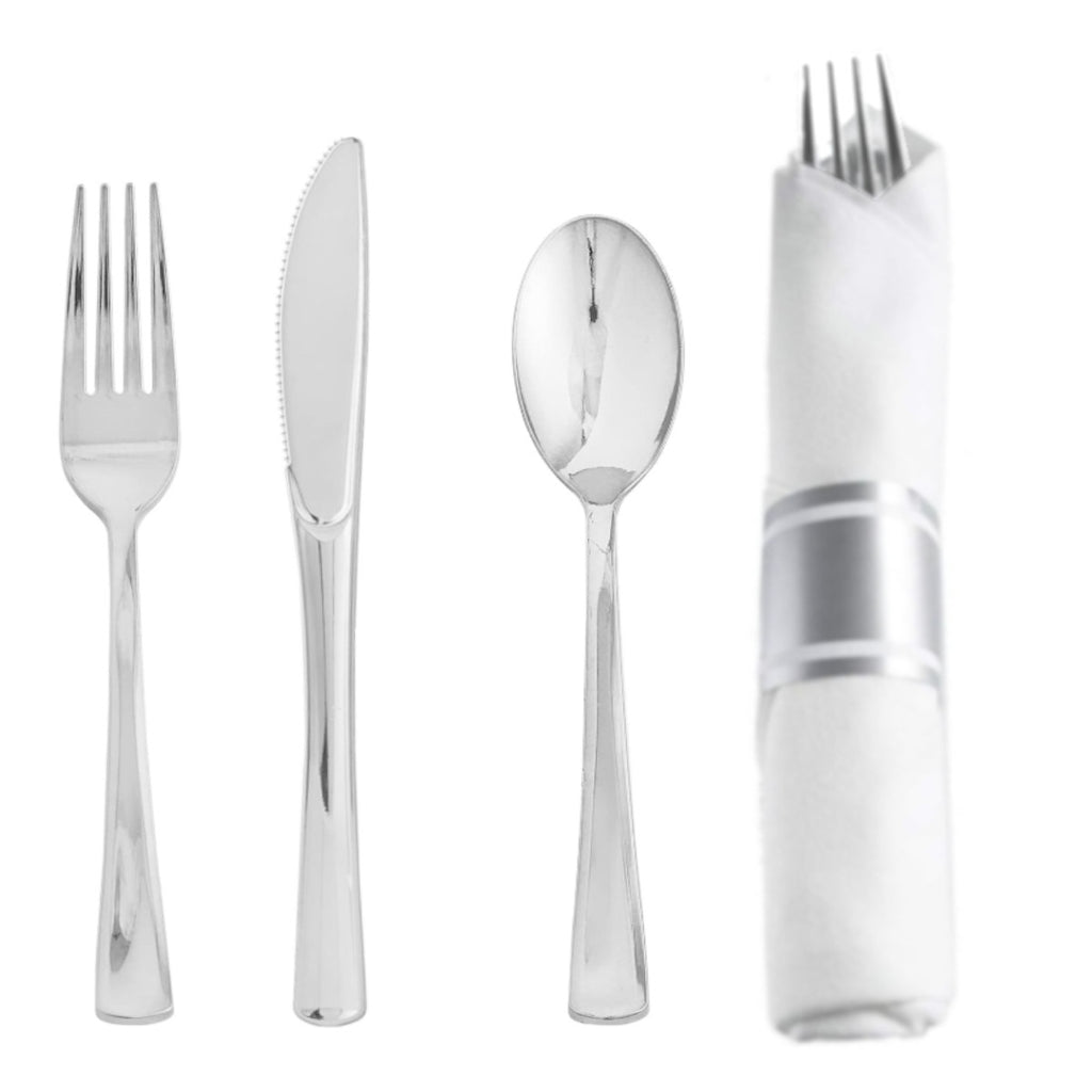 Silver cutlery prerolled in napkins, 10 piece set.