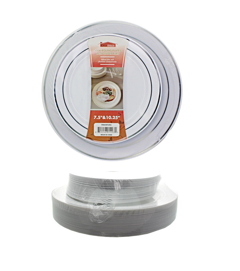 Dinner Plate 50 Pack Silver Band - Durable and Stylish for Any Event