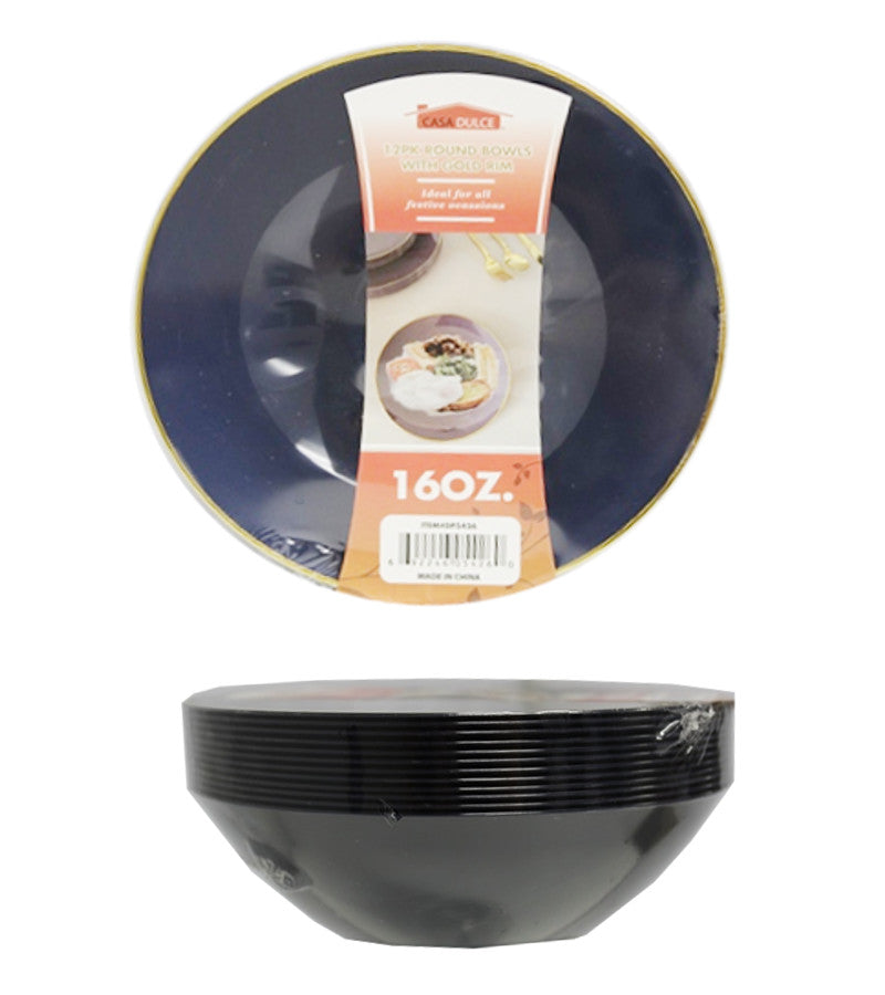 Blue Bowl Gold Rim 16oz-12 pk
