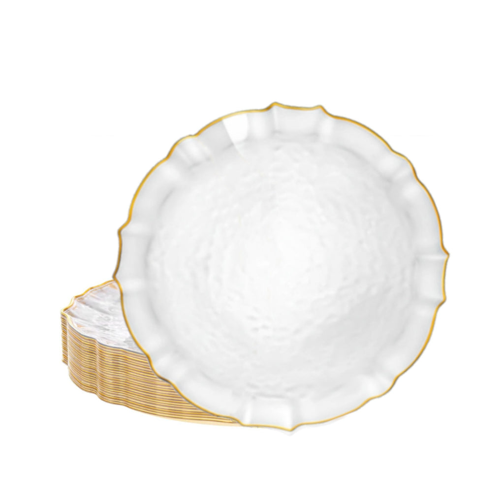 Clear salad plates with gold rims, 40 pack.