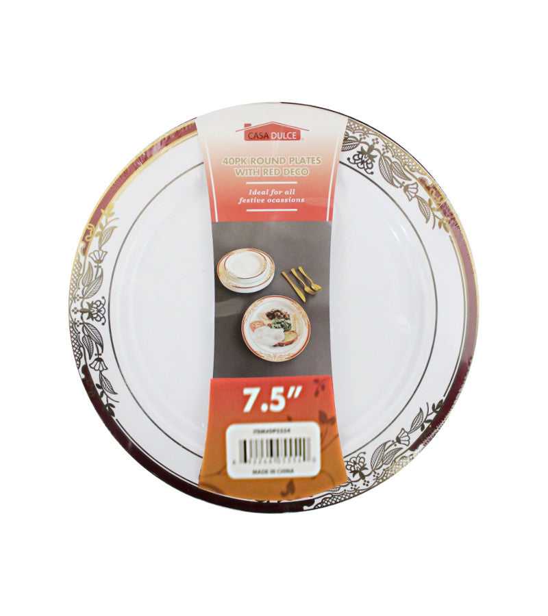 Salad Plate 40Pk-White Red Deco
