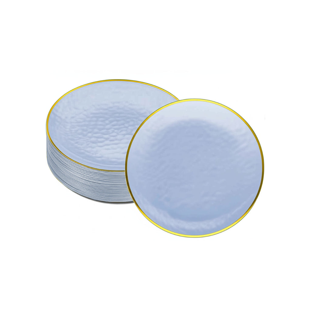Clear salad plates with blue and gold accents, 40 pack.