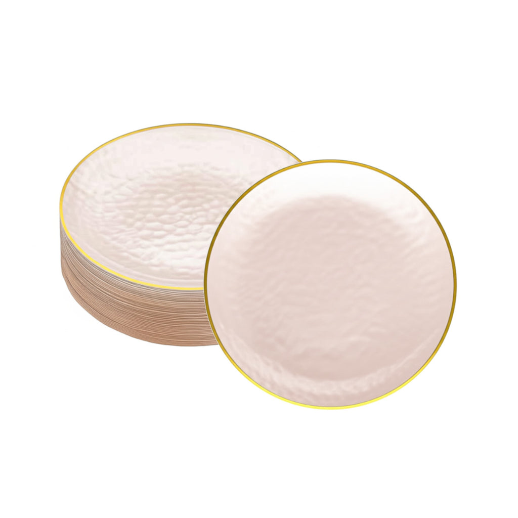 Clear salad plates with pink and gold rims, 40 count.
