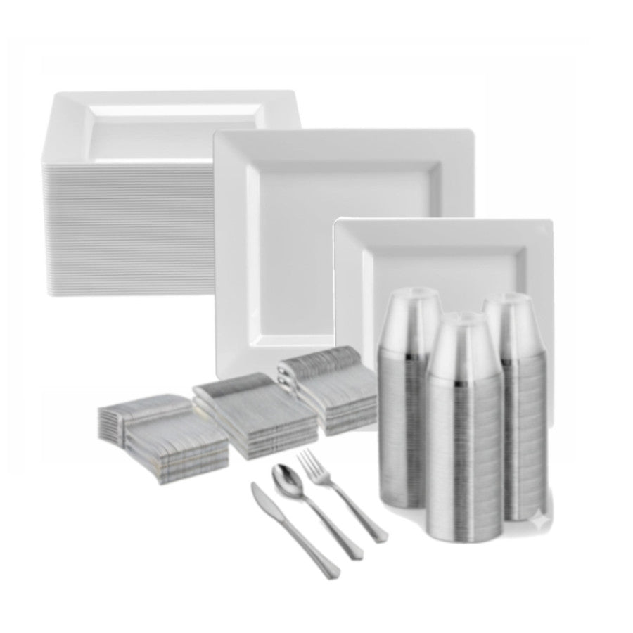 White square plates, disposable, 480 piece set.