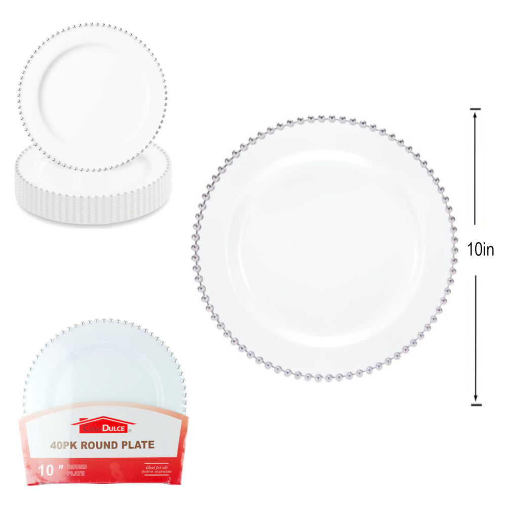 Silver Beaded Plate 10 in-40 Pc Set