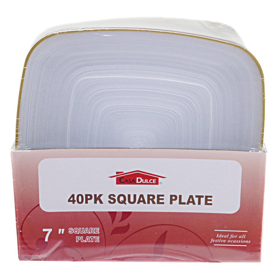 Clear Sq plate Gold Rim 7 in-40 Pc Set