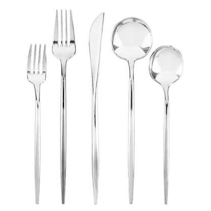 Silver assorted cutlery set with forks, knives, and spoons, 40 count.