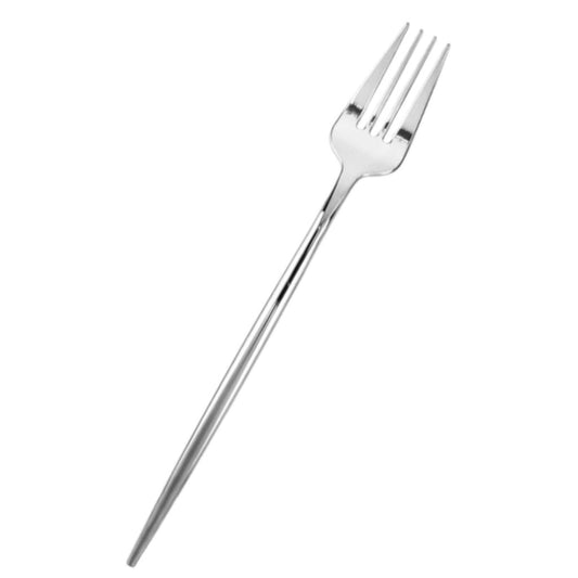 24 disposable silver forks, standard size, in a set.