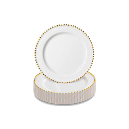 Small 7-inch white plates with gold beaded edges, 40 piece set.