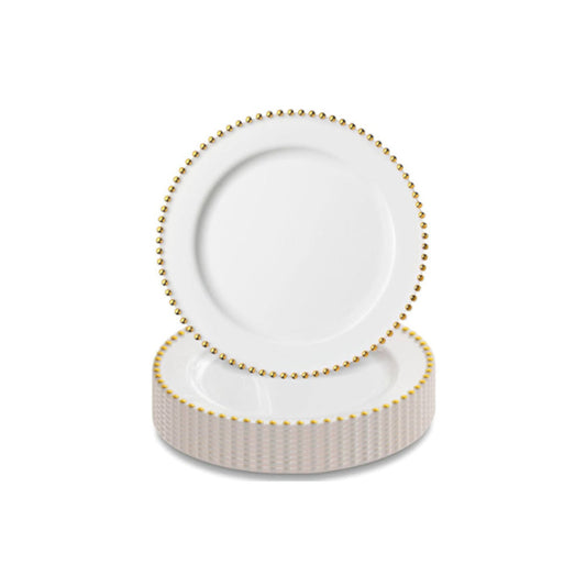 Small 7-inch white plates with gold beaded edges, 40 piece set.