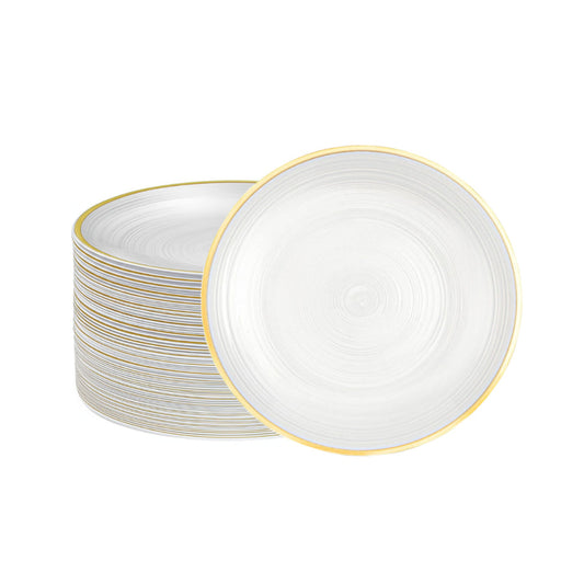 7-inch clear plates with gold rims, 40 count disposable set.