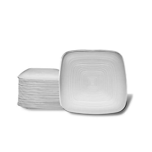 7-inch clear square plates with silver rims, 40 piece set.