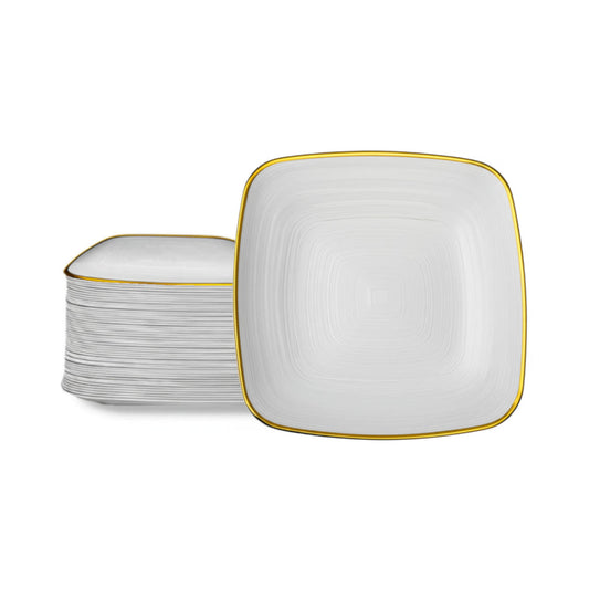 Small 7-inch clear square plates with gold rims, 40 pack.