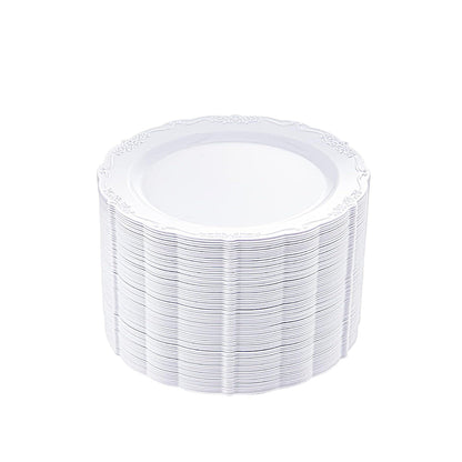 7.5-inch round disposable salad plates, clear design, 50 pack.