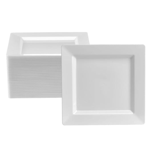 White square plates, 9.5-inch, 12 pack.