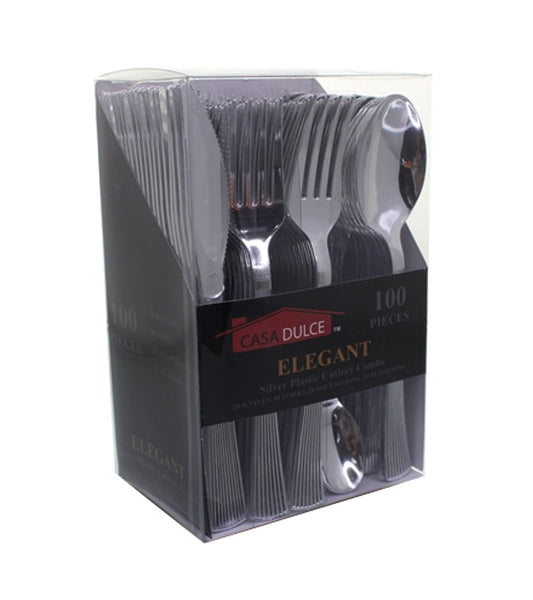 Silverware combo set with forks, spoons, and knives, 100 pieces.