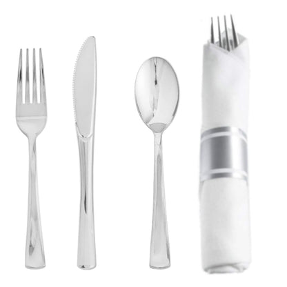 Silver cutlery prerolled in napkins, 10 piece set.