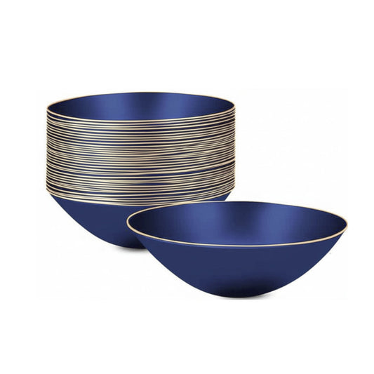 Blue bowls with gold rims, 16 oz, 12 count.
