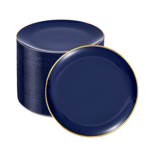 Blue plates with gold rims, 7.5-inch, 40 pack.
