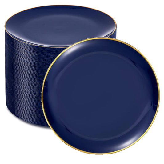 Large 10.25-inch blue plates with gold rims, 40 count.