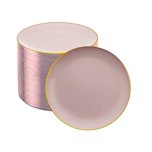 Pink disposable plates with gold rims, 7.5-inch, 40 pack.