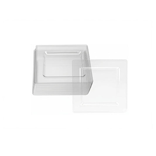 Clear square disposable plates, 6.5-inch, 12 count.