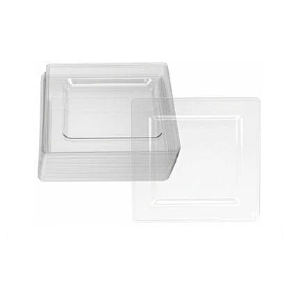 Clear square plates, 8-inch size, 12 pack.