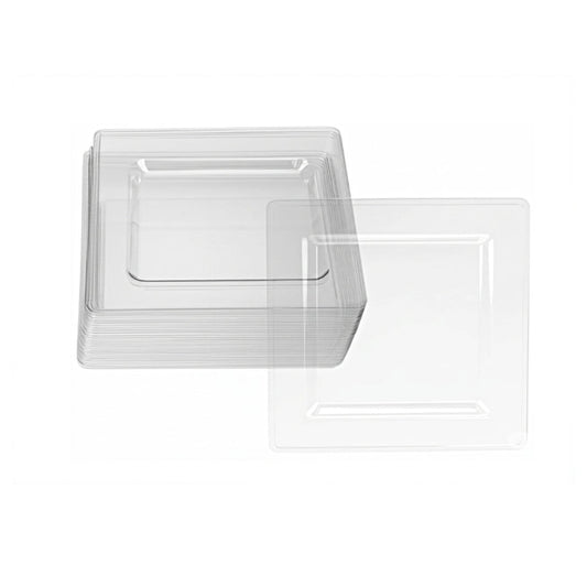 Clear square plates, 8-inch size, 12 pack.