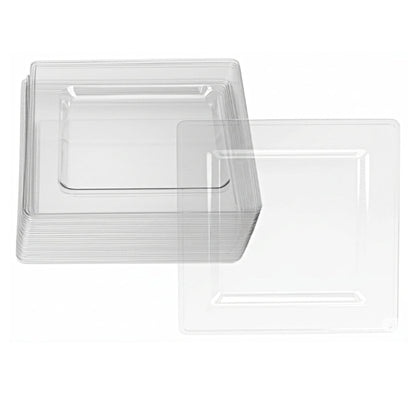 Clear square plates, 9.5-inch, 12 piece set.