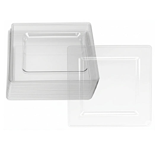 Clear square plates, 9.5-inch, 12 piece set.