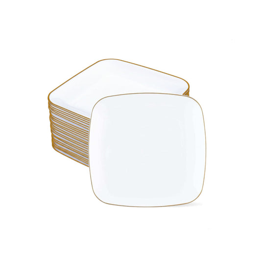 White square plates with decorative rims, 7.25-inch, 12 pack.
