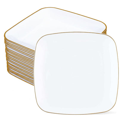 White square plates with decorative design, 10-inch, 12 pack.