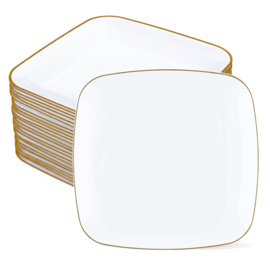 White square plates with decorative design, 10-inch, 12 pack.