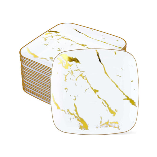 White marble square plates, 8.5-inch, 12 pack.