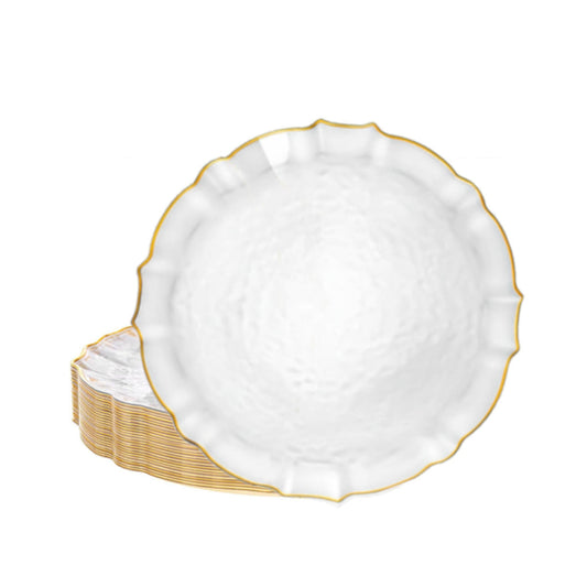 Clear salad plates with gold rims, 40 pack.