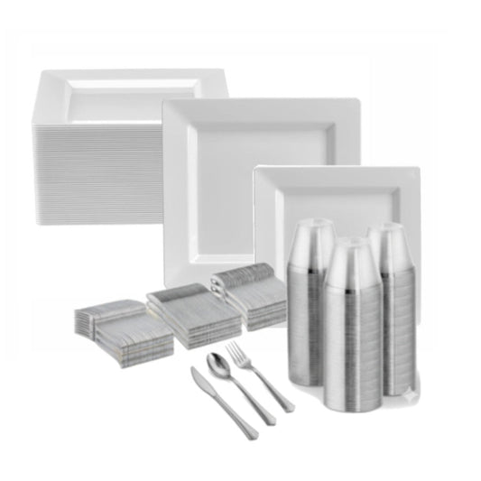 White square plates, disposable, 480 piece set.