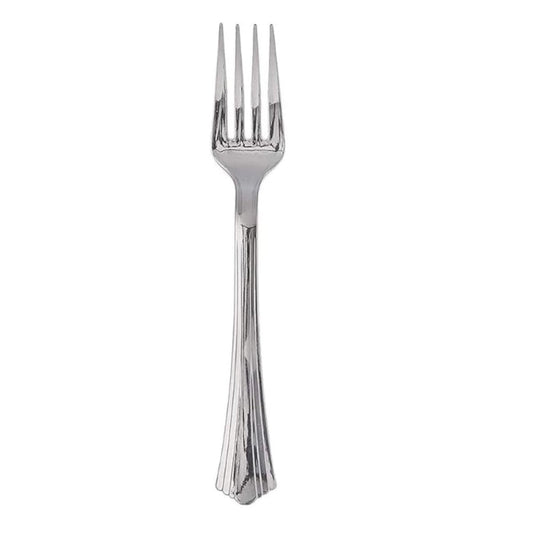 Bag of 24 disposable silver forks.