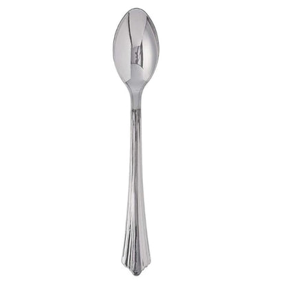 Bag of 24 disposable silver spoons.