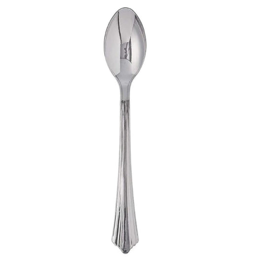 Bag of 24 disposable silver spoons.
