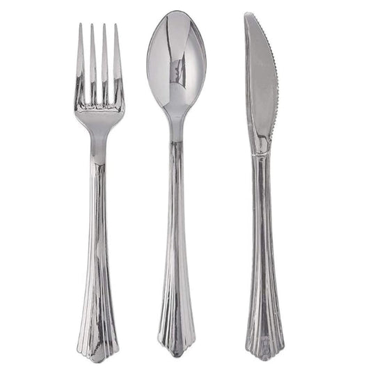 Bag of 24 assorted silver forks, knives, and spoons.