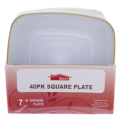 Clear Sq plate Gold Rim 7 in-40 Pc Set