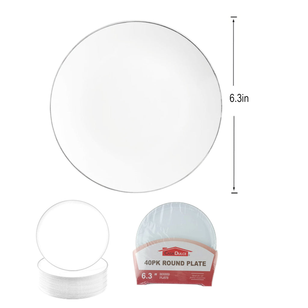 White Plate Silver Rim 6.3 in-40 Pc Set